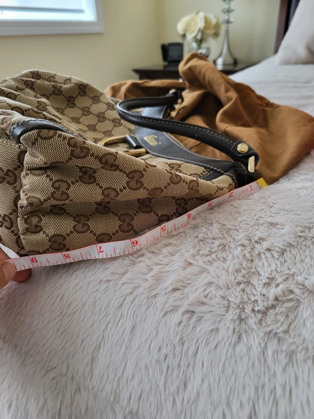 Gucci Beige GG Canvas and Brown Leather Top Handle Bag - Picture 9 of 15